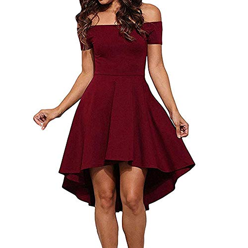 VILLAVIVI Mini Vestido De Ceremonia De La Mujer Elegante De Dama De Honor Fiesta Escote Barco (Borgoña, XL)