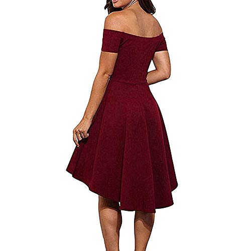 VILLAVIVI Mini Vestido De Ceremonia De La Mujer Elegante De Dama De Honor Fiesta Escote Barco (Borgoña, XL)