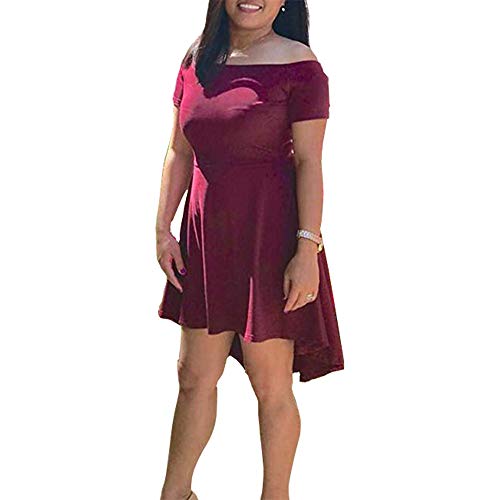 VILLAVIVI Mini Vestido De Ceremonia De La Mujer Elegante De Dama De Honor Fiesta Escote Barco (Borgoña, XL)