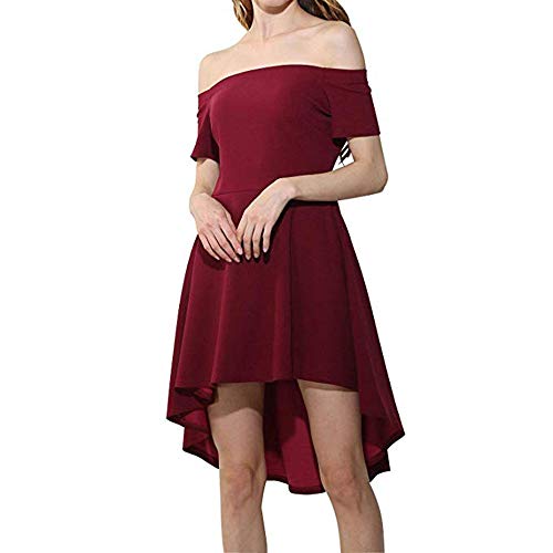 VILLAVIVI Mini Vestido De Ceremonia De La Mujer Elegante De Dama De Honor Fiesta Escote Barco (Borgoña, XL)