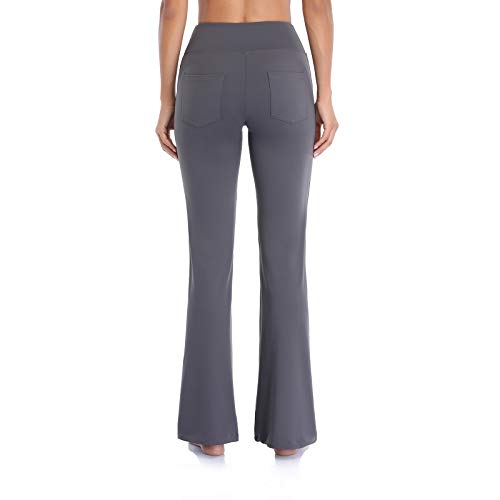 Vimbloom Pantalones de Yoga Bootcut para Mujer Largo Pata Anchos Pantalón de Piltes Cintura Alta Deportivos Leggins con Bolsillos para Yoga Fitness VI490 (Gris, L)