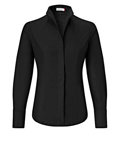 Vincenzo Boretti Camisa de Mujer, Corte Ligeramente más angosto, 100% algodón, Manga-Larga, Cuello cáliz, Lisa, fácil de Planchar, Elegante y clásica Negro 34