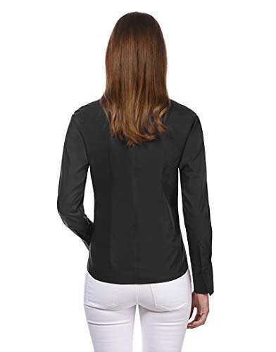 Vincenzo Boretti Camisa de Mujer, Corte Ligeramente más angosto, 100% algodón, Manga-Larga, Cuello cáliz, Lisa, fácil de Planchar, Elegante y clásica Negro 34