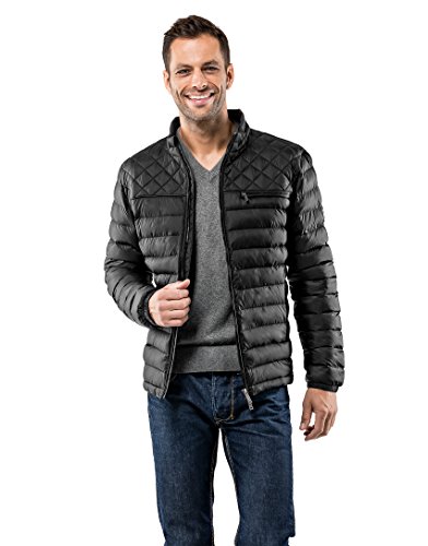 Vincenzo Boretti Chaqueta Acolchada, Ligera y Suave, Ajustado, Moderna por Pespuntes a Cuadros y Vivos, Cuello levantado, Cremallera de Dos vías, Grandes Bolsillos prácticos Negro M