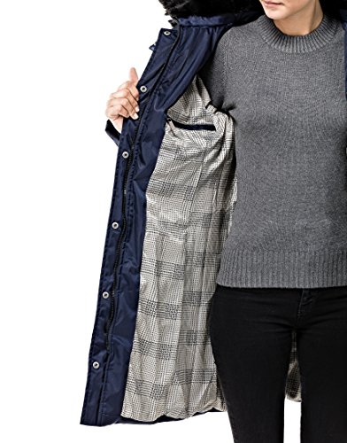 Vincenzo Boretti chaquetón Invierno de Mujer, Acolchado Caliente para temperaturas bajo Cero, Ribete de Piel sintética en el Cuello y Capucha con Forro Caliente Desmontables Azul Oscuro S