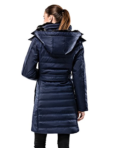 Vincenzo Boretti chaquetón Invierno de Mujer, Acolchado Caliente para temperaturas bajo Cero, Ribete de Piel sintética en el Cuello y Capucha con Forro Caliente Desmontables Azul Oscuro S