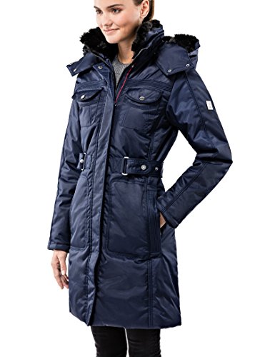 Vincenzo Boretti chaquetón Invierno de Mujer, Acolchado Caliente para temperaturas bajo Cero, Ribete de Piel sintética en el Cuello y Capucha con Forro Caliente Desmontables Azul Oscuro S