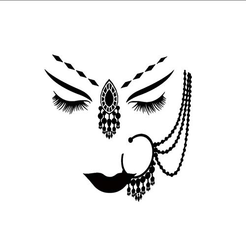 Vinilo Tatuajes De Pared India Chica Hindú Piercing De Cara Mujer Pegatinas De Cara 45 * 54Cm