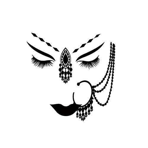 Vinilo Tatuajes de pared India Chica hindú Piercing para la cara Mujer Pegatinas para la cara 45x54cm