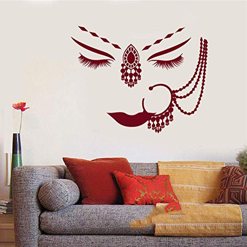 Vinilo Tatuajes De Pared India Chica Piercing De Cara Mujer Pegatinas De Cara 45X54Cm
