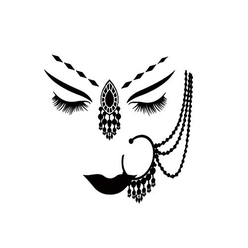 Vinilo Tatuajes De Pared India Chica Piercing De Cara Mujer Pegatinas De Cara 45X54Cm