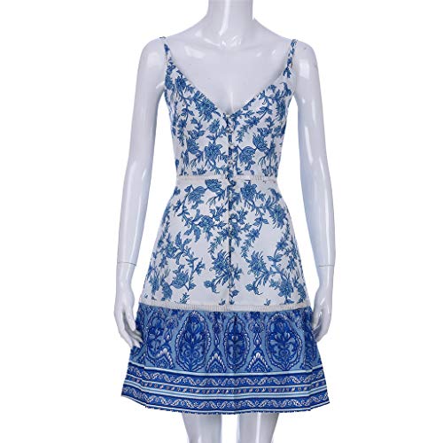 Vintage Boho Women Summer Sleeveless Beach Printed Short Mini Dress