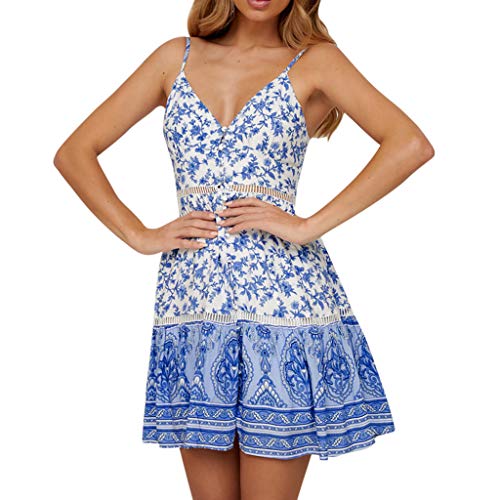 Vintage Boho Women Summer Sleeveless Beach Printed Short Mini Dress