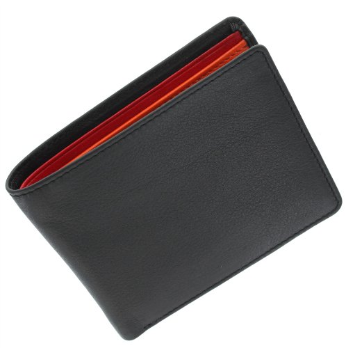 Visconti Colección Bond "M" Cartera de Cuero para Hombre BD10 Bloqueo RFID Negro/Naranja/Rojo