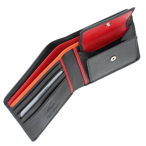 Visconti Colección Bond "M" Cartera de Cuero para Hombre BD10 Bloqueo RFID Negro/Naranja/Rojo