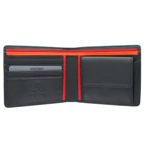 Visconti Colección Bond "M" Cartera de Cuero para Hombre BD10 Bloqueo RFID Negro/Naranja/Rojo