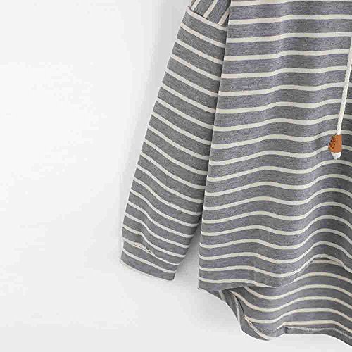 VJGOAL Mujer otoño Plus Size Moda Raya con Bolsillos Casual Sweatshirt Manga Larga Crop Jumper Pullover Tops (Gris, M)