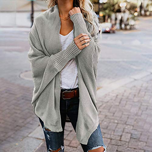 VJGOAL Otoño e Invierno para Mujer Casual Bat Manga Tejida Chaqueta de Punto Cardigan Jecket suéter de Manga Larga Suelta（Un tamaño，Gris）