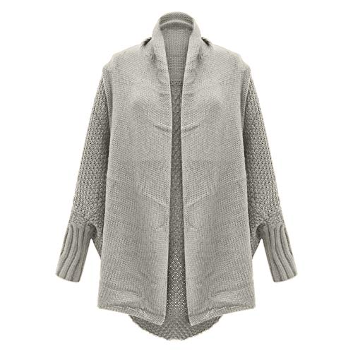 VJGOAL Otoño e Invierno para Mujer Casual Bat Manga Tejida Chaqueta de Punto Cardigan Jecket suéter de Manga Larga Suelta（Un tamaño，Gris）