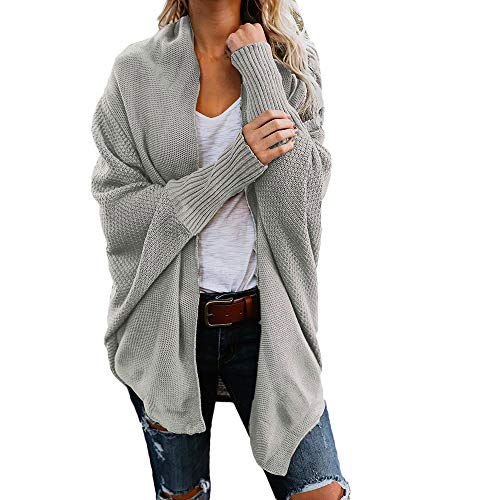 VJGOAL Otoño e Invierno para Mujer Casual Bat Manga Tejida Chaqueta de Punto Cardigan Jecket suéter de Manga Larga Suelta（Un tamaño，Gris）