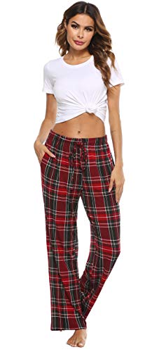 Vlazom Pantalones de Pijama a Cuadros para Mujer, Largos Pantalones Casual de con Bolsillos para Ropa de Dormir S-XXL