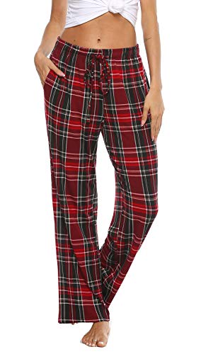 Vlazom Pantalones de Pijama a Cuadros para Mujer, Largos Pantalones Casual de con Bolsillos para Ropa de Dormir S-XXL