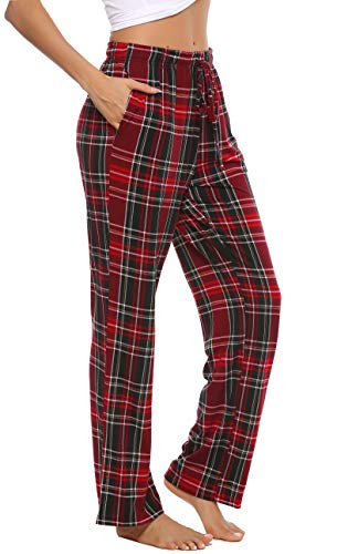 Vlazom Pantalones de Pijama a Cuadros para Mujer, Largos Pantalones Casual de con Bolsillos para Ropa de Dormir S-XXL