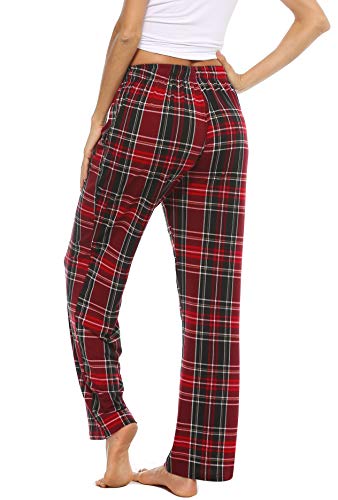Vlazom Pantalones de Pijama a Cuadros para Mujer, Largos Pantalones Casual de con Bolsillos para Ropa de Dormir S-XXL