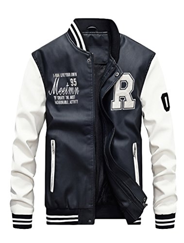 Vogstyle Hombres Cuero de Invierno la de Chaqueta de la PU de Béisbol con Chaquetas Blanco L