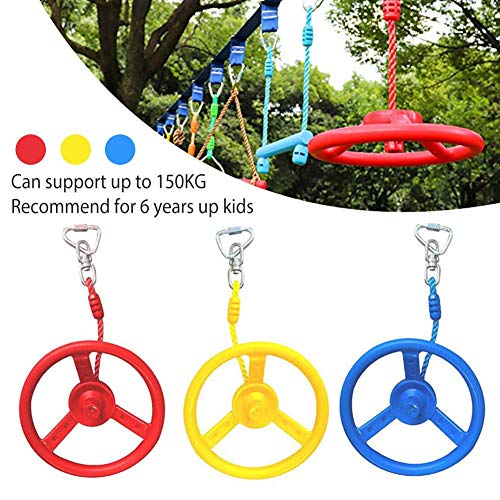 Volante de escalada para interior y exterior con cuerda para niños que oscilan en la rueda de entrenamiento de ninja Easy USE que desarrolla la coordinación de la fuerza del tronco., azul