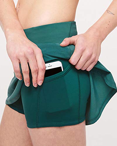 VONDA Falda de tenis para mujer, elástica, con bolsillo verde L