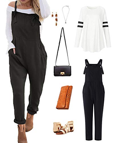 VONDA - Petos holgados de algodón para mujer, estilo informal (talla S, con tirantes ajustables, color negro)