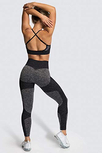Voqeen Mallas Pantalones Deportivos Leggings Pantalones de yoga de cintura alta Mujeres Sin costura Pantalones Deportivos y Sujetadores deportivos para mujer Workout