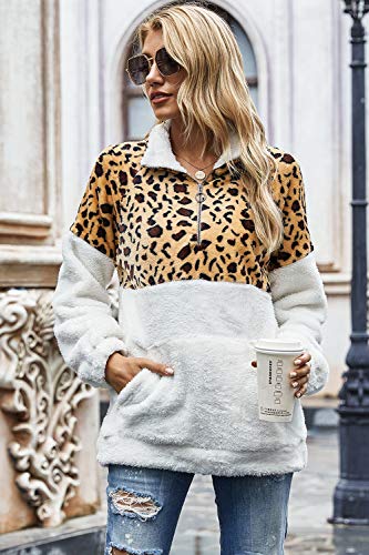 Voqeen Mujer Sudaderas con Teñido Anudado Collar del Soporte Pullover de Vellón Difuso de Manga Larga Jersey de Color de Contraste con Cremallera de 1/4 Abrigo Outwear Tops con Bolsillos