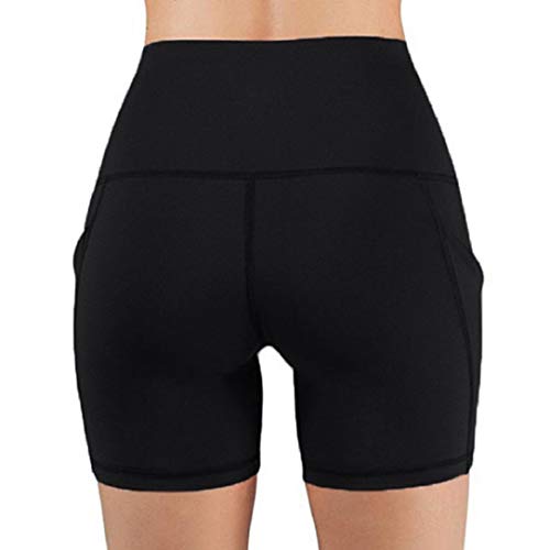 Voqeen Pantalones Cortos de Yoga con Bolsillos de Cintura Alta, para Mujer, Bolsillos para Control de Barriga, Pantalones de Entrenamiento, Pantalones Casuales (Negro, XL)