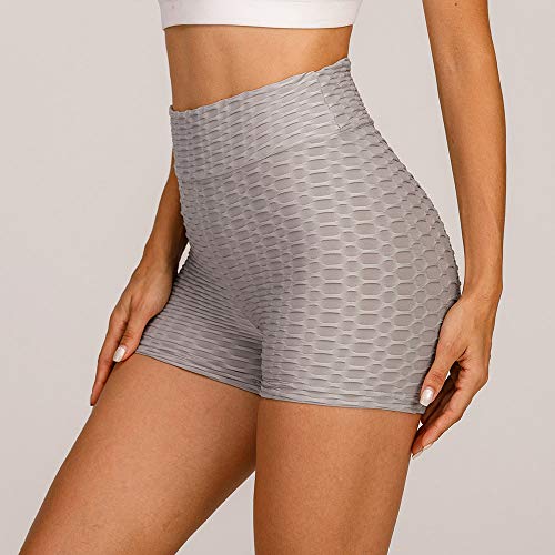 Voqeen Pantalones Cortos Deportivos De Cintura Alta para Mujer Pantalones Cortos con Textura De Nido De Abeja Entrenamiento Yoga Correr Gimnasio Pantalones Cortos con Control De Barriga