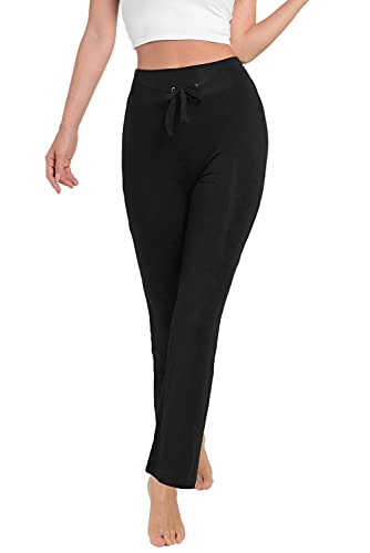 Voqeen Pantalones de Yoga Bootcut Mujer Modal Pantalones Deportivos Alta Cintura Elásticos Leggins Anticeluliticos Control de Barriga Cordón Pantalones de Trabajo (Negro, XL)