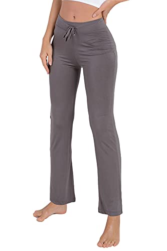 Voqeen Pantalones de Yoga Bootcut Mujer Modal Pantalones Deportivos Alta Cintura Elásticos Leggins Anticeluliticos Control de Barriga Cordón Pantalones de Trabajo (Gris Oscuro, L)