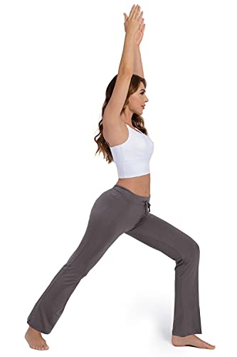 Voqeen Pantalones de Yoga Bootcut Mujer Modal Pantalones Deportivos Alta Cintura Elásticos Leggins Anticeluliticos Control de Barriga Cordón Pantalones de Trabajo (Gris Oscuro, L)