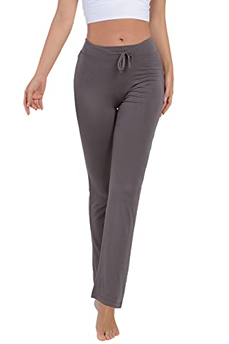 Voqeen Pantalones de Yoga Bootcut Mujer Modal Pantalones Deportivos Alta Cintura Elásticos Leggins Anticeluliticos Control de Barriga Cordón Pantalones de Trabajo (Gris Oscuro, L)