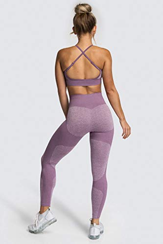 Voqeen Pantalones de Yoga de Punto Sin Costuras para Mujer, Mallas Elásticas de Cintura Alta, Mallas para Correr, Deporte, Gimnasio, Entrenamiento