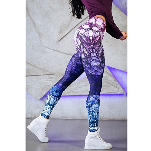 VPASS Mujer Pantalones, Pantalones de Yoga elásticos Impresión Pantalones Deportes de Fitness Gym Pantalones Transpirables Pantalones Leggings Deportivos Largos Deportivos Push up Mallas