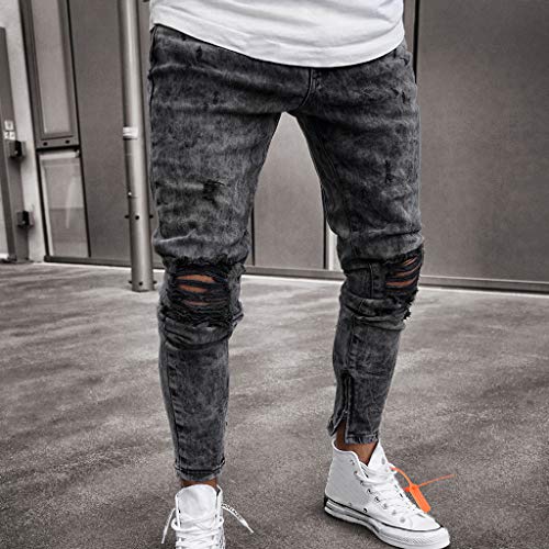 VPASS Pantalones Vaqueros para Hombre,Pantalones Casuales Moda Jeans Rotos Trend Largo Pantalones Pants Skinny Pantalon Fitness Jeans Largos Pantalones Ropa de Hombre