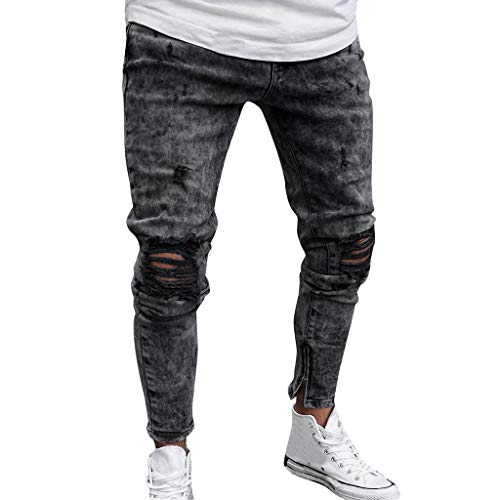 VPASS Pantalones Vaqueros para Hombre,Pantalones Casuales Moda Jeans Rotos Trend Largo Pantalones Pants Skinny Pantalon Fitness Jeans Largos Pantalones Ropa de Hombre