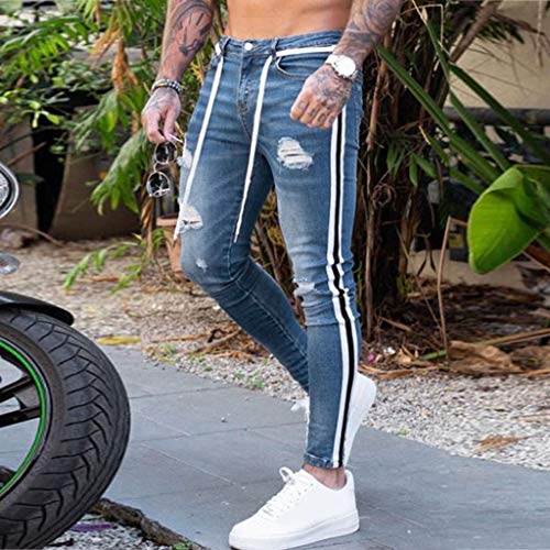 VPASS Pantalones Vaqueros para Hombre,Pantalones Casuales Moda Jeans Rotos Trend Largo Pantalones Rayas Jogging Pants Skinny Pantalon Fitness Jeans Largos Pantalones Ropa de Hombre