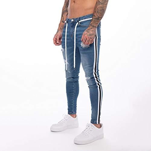 VPASS Pantalones Vaqueros para Hombre,Pantalones Casuales Moda Jeans Rotos Trend Largo Pantalones Rayas Jogging Pants Skinny Pantalon Fitness Jeans Largos Pantalones Ropa de Hombre