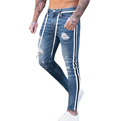 VPASS Pantalones Vaqueros para Hombre,Pantalones Casuales Moda Jeans Rotos Trend Largo Pantalones Rayas Jogging Pants Skinny Pantalon Fitness Jeans Largos Pantalones Ropa de Hombre