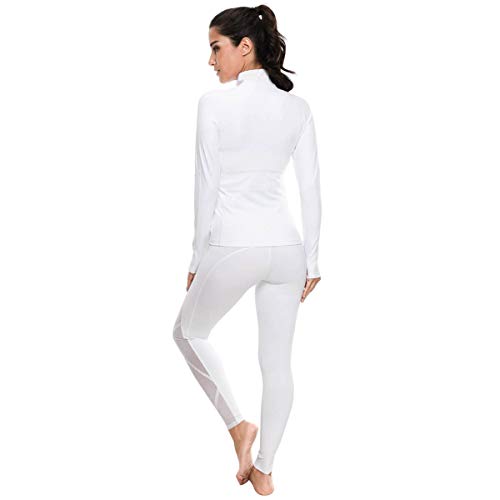 VUTRU Chaqueta Deportiva Mujer Ajustado Manga Larga Chaquetas de Running Chaqueta de Yoga con Orificios para los pulgares Blanco XXL