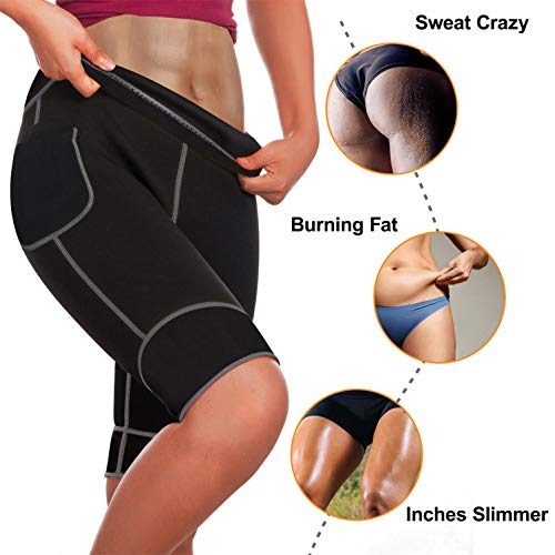 WABISABI DREAMS Pantalon Corto Sauna 100% Neopreno, Leggins Rodilla Reductores Adelgazantes Anticeluliticos Cintura Alta, Mallas Fitness Push Up consigue una Sudoración efectiva en Fitness Negro (L)