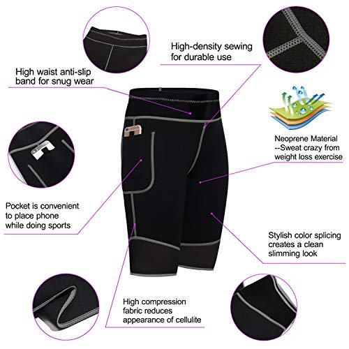 WABISABI DREAMS Pantalon Corto Sauna 100% Neopreno, Leggins Rodilla Reductores Adelgazantes Anticeluliticos Cintura Alta, Mallas Fitness Push Up consigue una Sudoración efectiva en Fitness Negro (L)